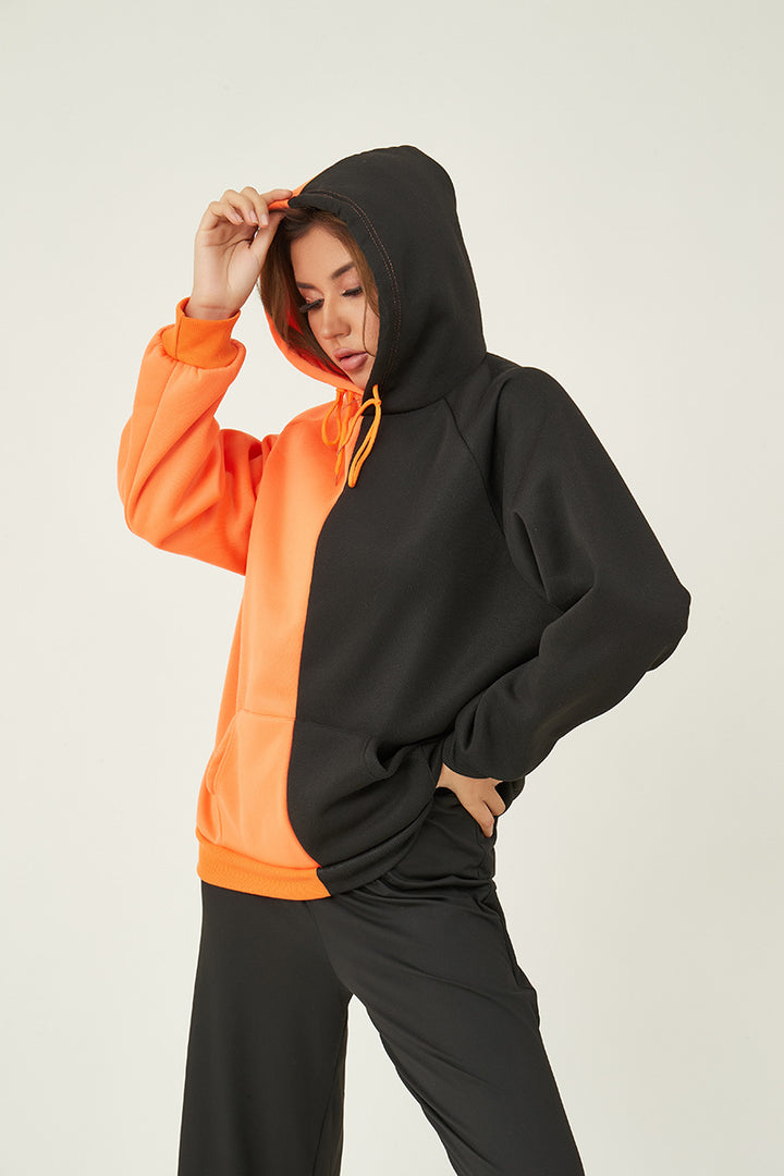 Damen Kapuzenpullover mit kontrastreichem Blockdesign, Oversize-Schnitt und Kängurutasche – Auréline