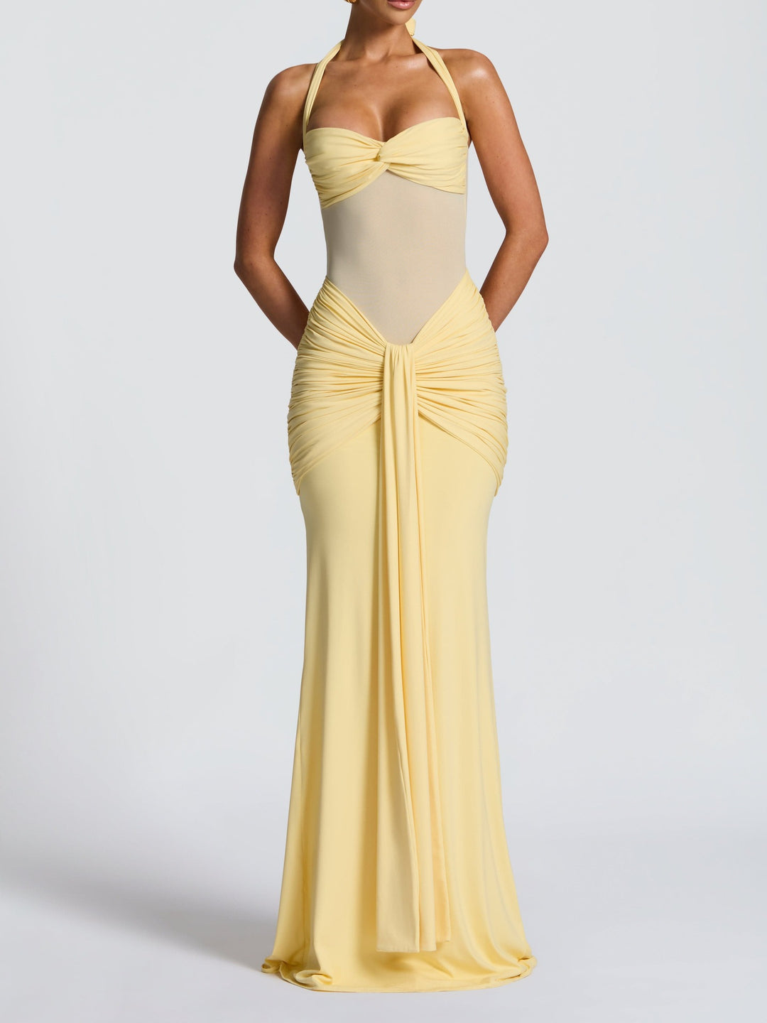 Damen Elegantes Maxikleid mit Raffhalterung und figurformenden Details Echo Archiv