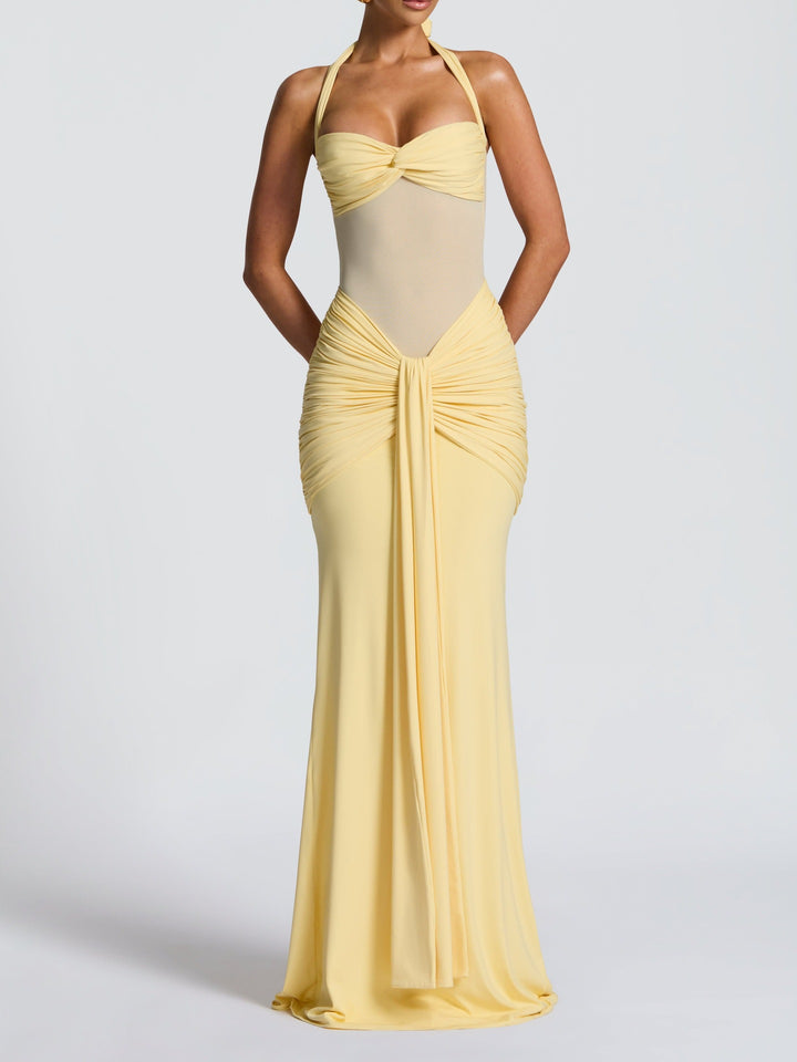 Damen Elegantes Maxikleid mit Raffhalterung und figurformenden Details Echo Archiv
