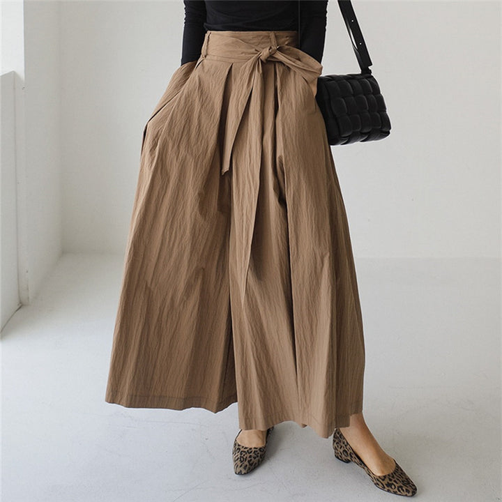 Damen Weite Palazzohose mit Wickeloptik und Bindegürtel Echoarchiv