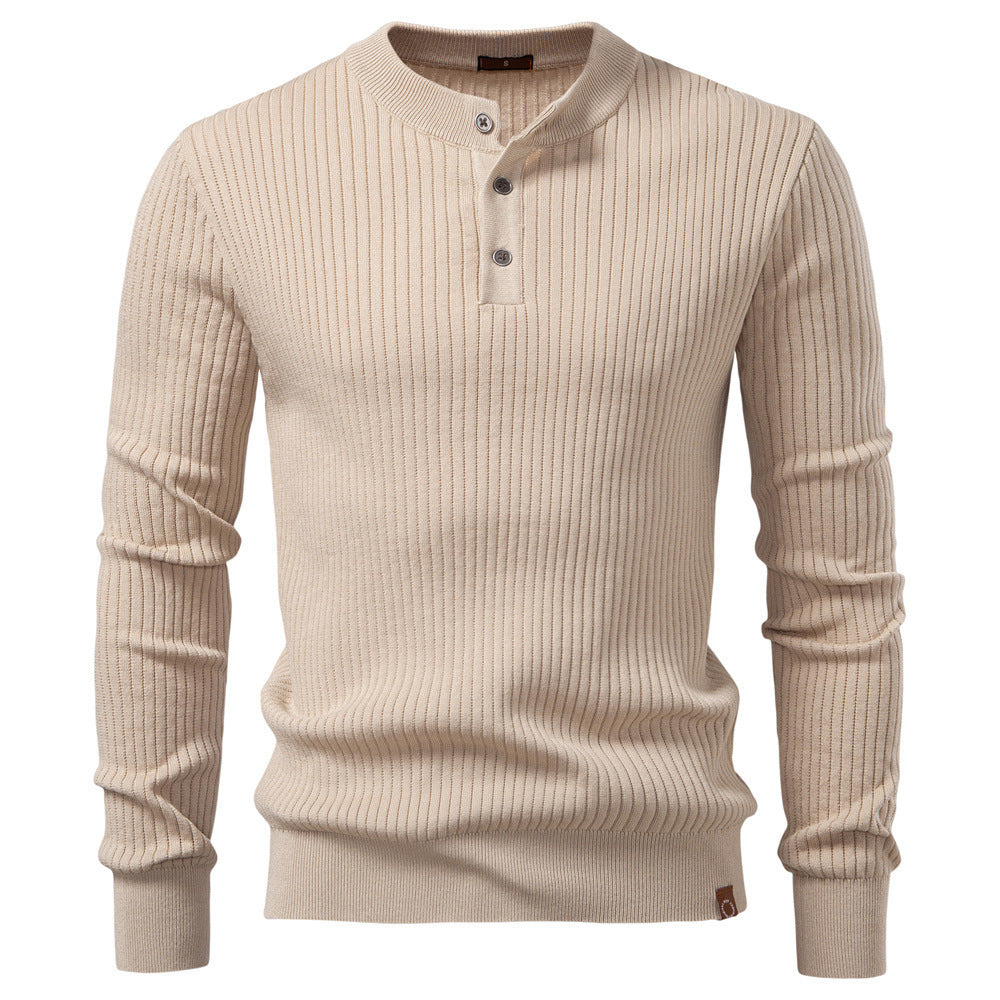 Herren nan gerippter Langarm-Henleypullover mit Stehkragen, feinem Rippstrick und schmaler Passform Echo Archiv