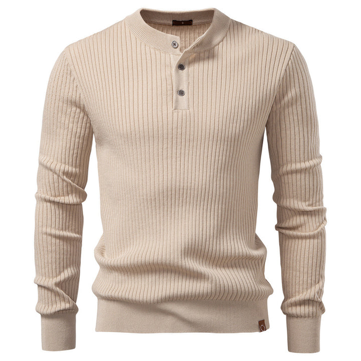 Herren nan gerippter Langarm-Henleypullover mit Stehkragen, feinem Rippstrick und schmaler Passform Echo Archiv