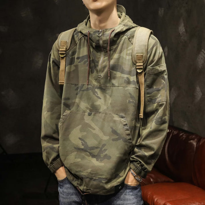 Herren Kapuzen-Anorak mit Halbzip, Kängurutasche und Tunnelzugsaum Echoarchiv