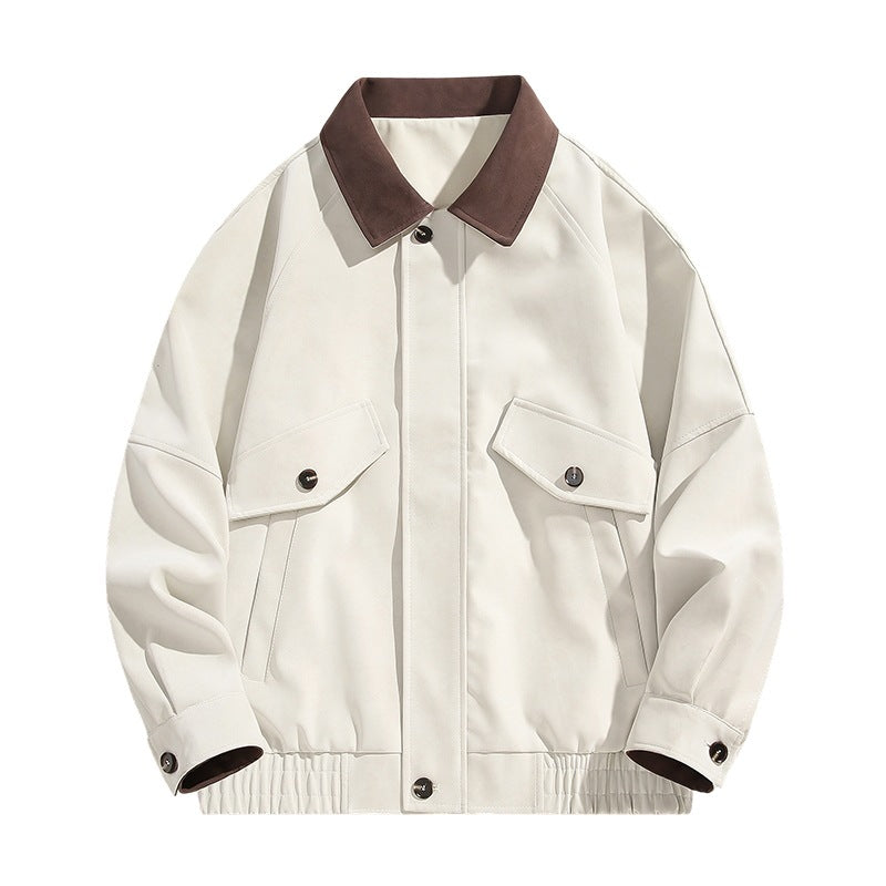 Herren Boxy-Utility-Jacke im Velours-Look mit Kontrastkragen, Pattentaschen & elastischem Saum Echoarchiv