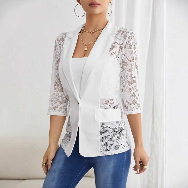 Damen nan taillierter Longblazer mit Spitzeneinsätzen und Reverskragen Echo Archiv