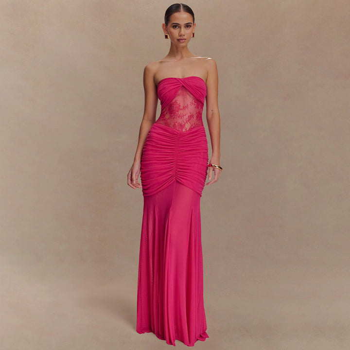 Damen Glamouröses Abendkleid mit Spitzenakzenten und figurbetonter Raffung Echo Archiv