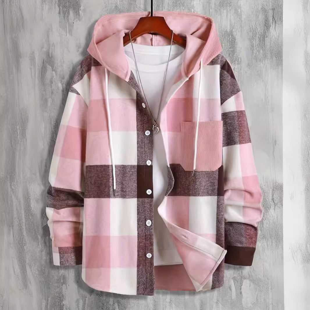 Herren kariertes Hemdjacke mit Kapuze Echoarchiv