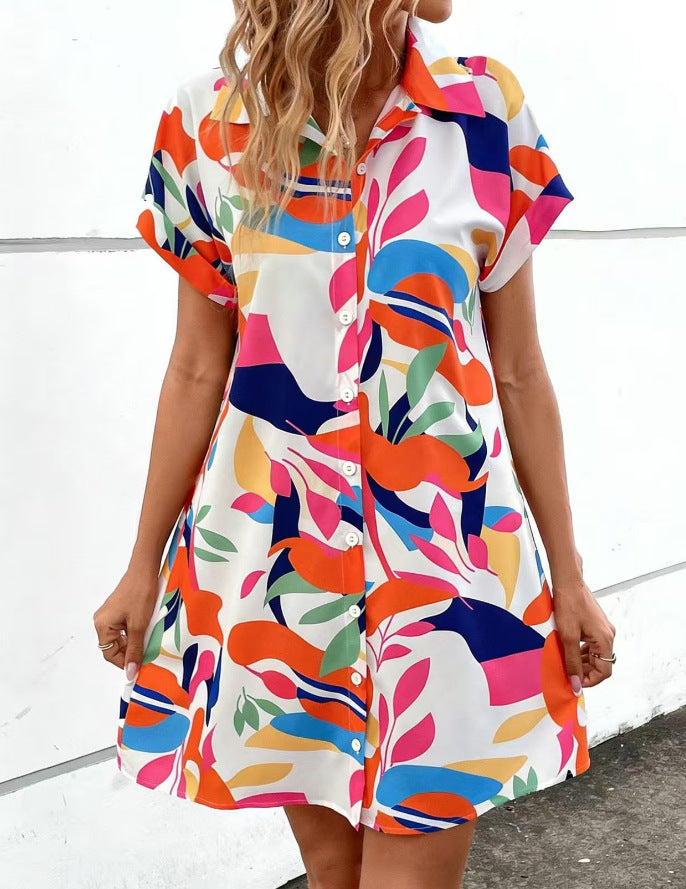 Damen Lockeres Hemdblusenkleid mit Knopfleiste, Reverskragen und floralem Print – Lunéa