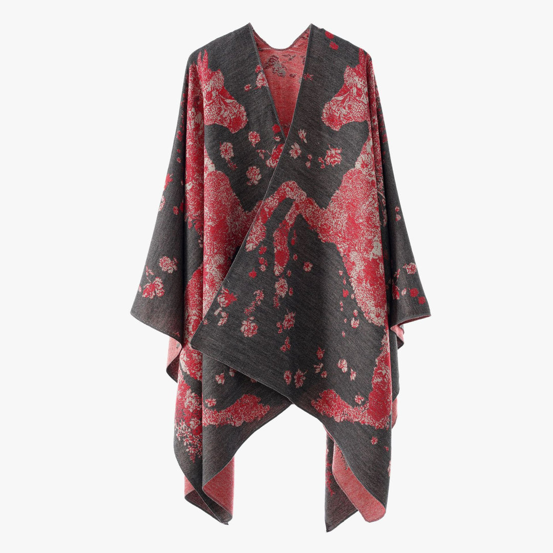 Damen Oversize-Wickelponcho im Kimono-Fall mit feinem Jacquardgewebe Echo Archiv