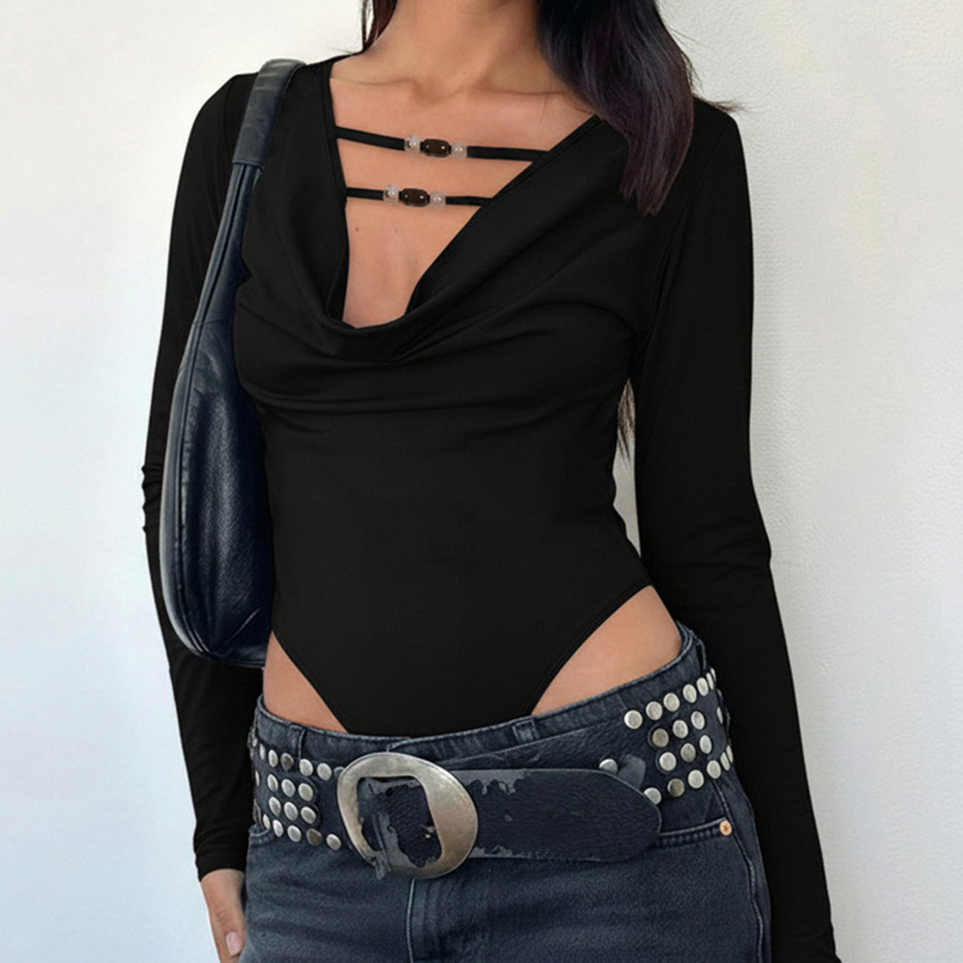Damen eleganter Langarmbody mit modischem Ausschnitt Echo Archiv