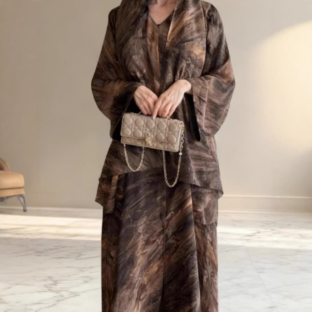 Damen langes fließendes Kapuzenkaftan Kleid mit weitem Arm und mehrlagigem Chiffon – Valéora