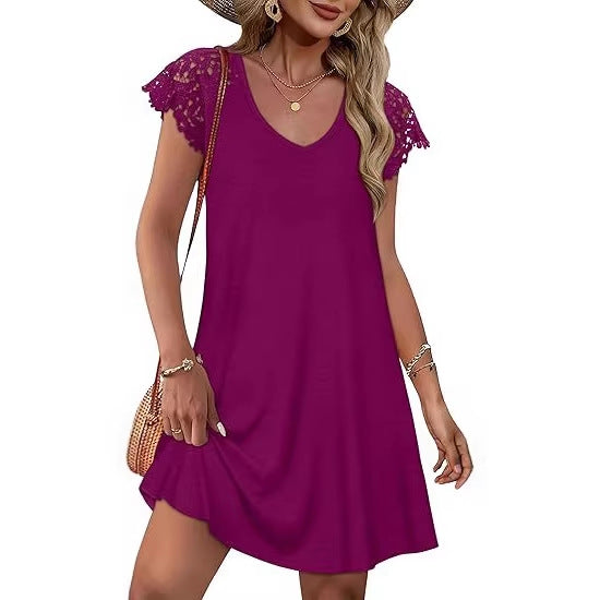 Damen Sommerkleid mit eleganten Spitzenärmeln und floralem Muster Echo Archiv