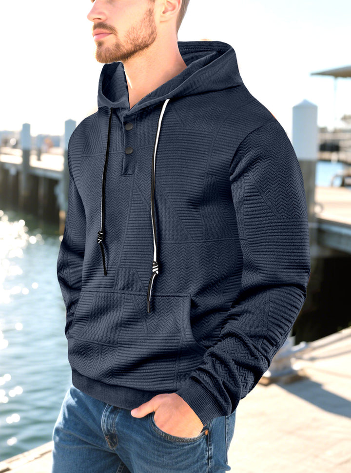 Herren nan geometrischer Struktur-Kapuzenpullover mit Henley-Blende und Kängurutasche Echo Archiv