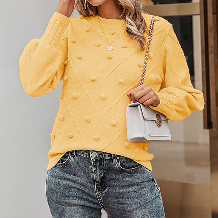 Damen nan gerippter Bobble-Pullover mit Ballonärmeln und Rundhalsausschnitt Echo Archiv