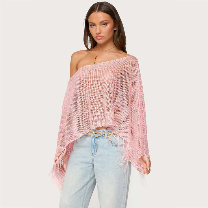 Damen stylischer Poncho mit Fransen Echo Archiv