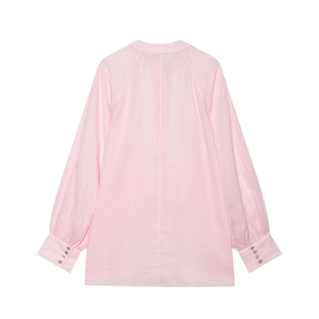 Damen Oversize-Bluse mit Stehkragen, durchgehender Knopfleiste und ballonärmeln Echo Archiv
