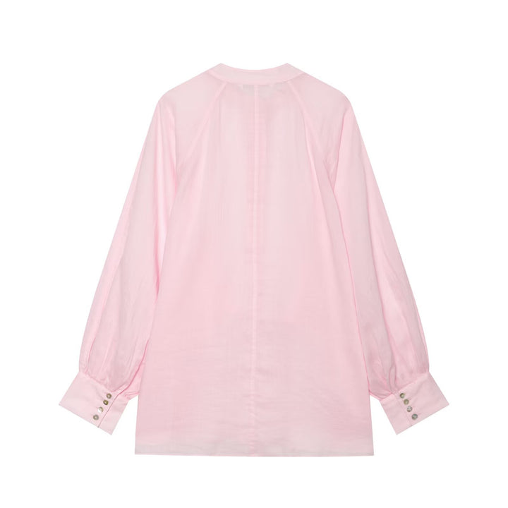 Damen Oversize-Bluse mit Stehkragen, durchgehender Knopfleiste und ballonärmeln Echo Archiv