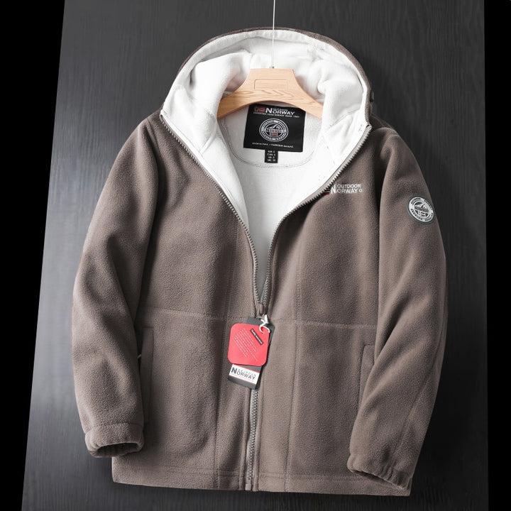 Damen Kapuzenfleecejacke im Outdoor‑Look mit doppellagiger Microfleece‑Innenlage, Reißverschluss und elastischen Bündchen – Auréline