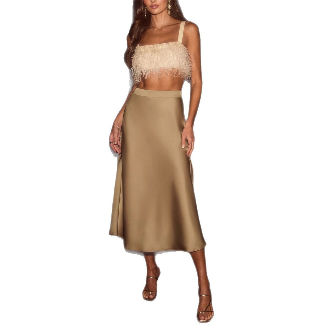 Damen Eleganter Maxirock aus satinierter Baumwolle Echo Archiv