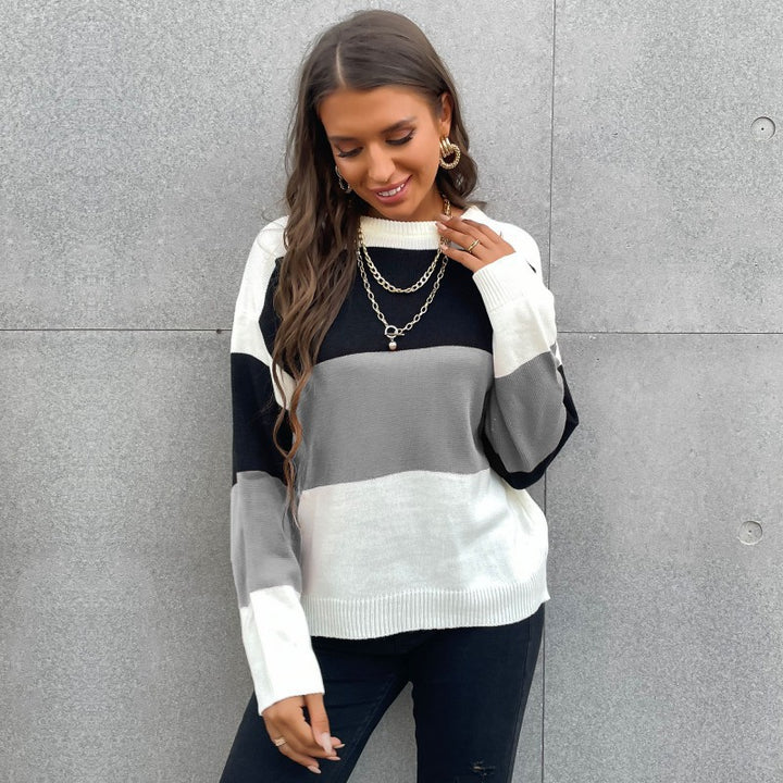 Damen Lässiger Strickpullover mit Farbblock-Design Echo Archiv