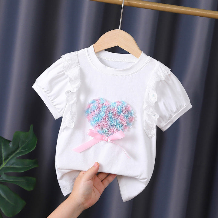 Mädchen T-Shirt mit Rüschendetails und Herzmotiv Echo Archiv