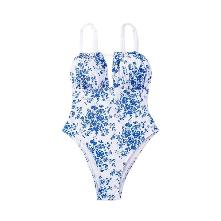 Damen Einteiliger Badeanzug mit floralem Design und tiefem V-Ausschnitt Echo Archiv