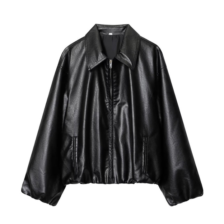 Damen Kurz geschnittener Oversize‑Blouson aus veganem Kunstleder mit Hemdkragen und elastischem Saum Echo Archiv