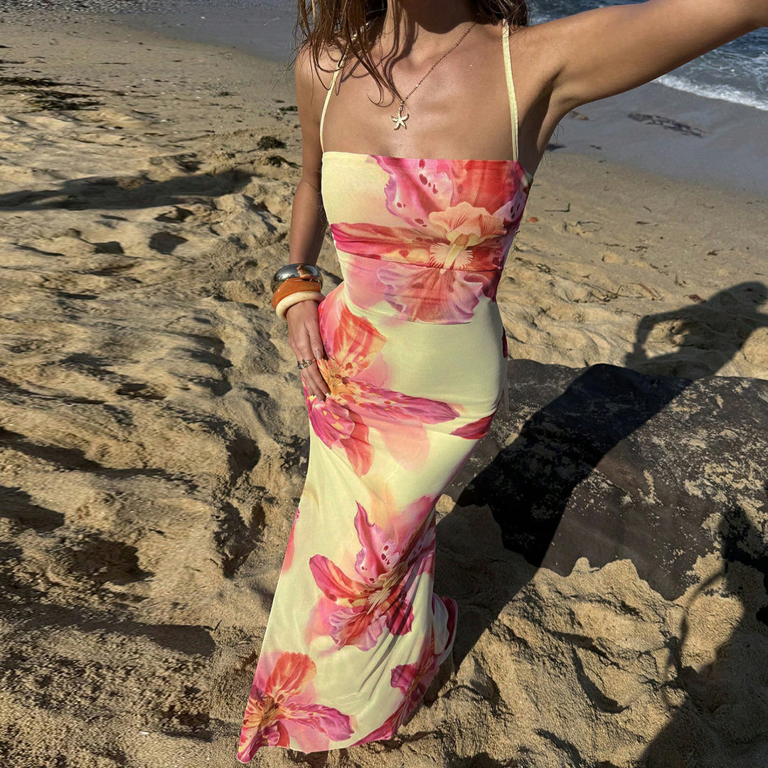 Damen Maxi Kleid mit floralem Design und Spaghettiträgern Echo Archiv