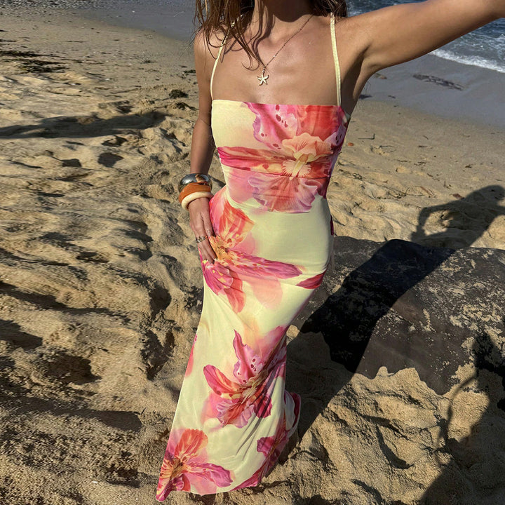 Damen Maxi Kleid mit floralem Design und Spaghettiträgern Echo Archiv