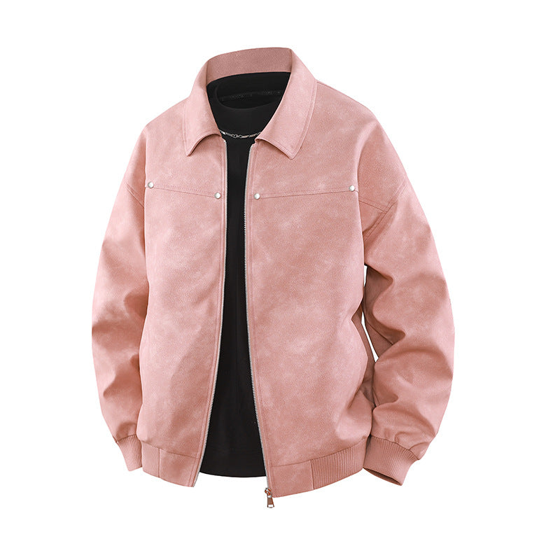 Herren Vintage-inspirierte Veloursleder-Optik Bomberjacke mit Hemdkragen & Rippbund Echoarchiv