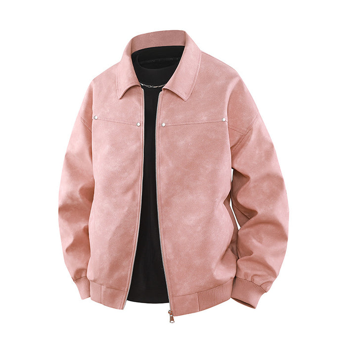 Herren Vintage-inspirierte Veloursleder-Optik Bomberjacke mit Hemdkragen & Rippbund Echoarchiv