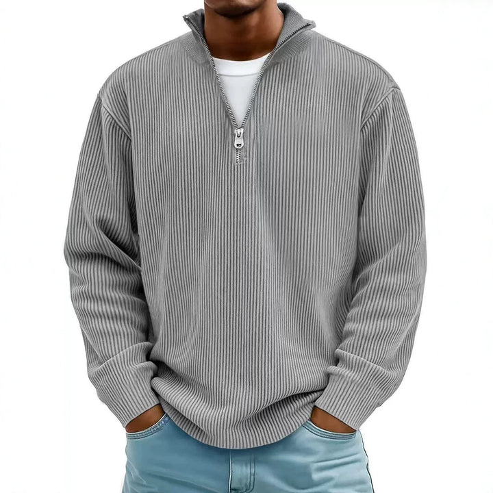 Herren Gerippter Halbzip-Strickpullover mit Stehkragen und lockerer Passform Echoarchiv