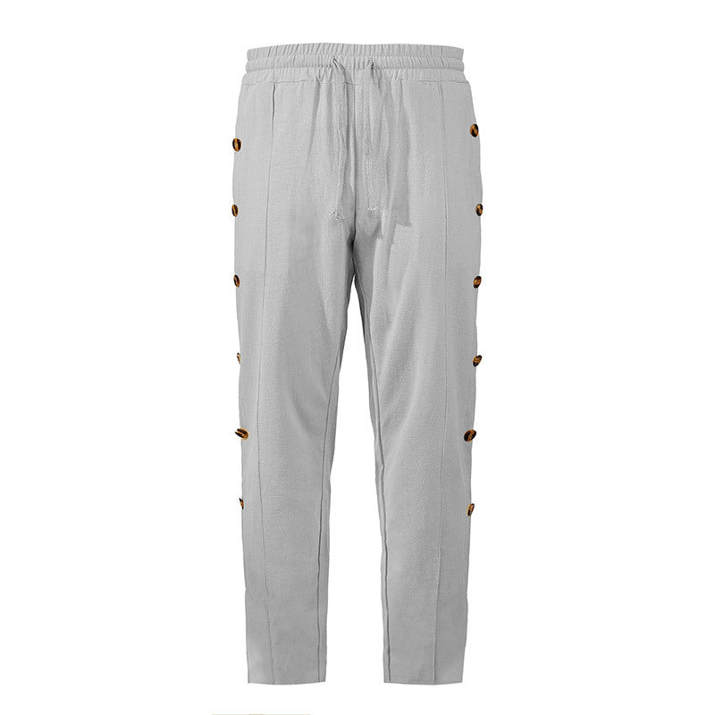 Herren Relaxed-Fit Freizeithose mit seitlichen Zierknopfleisten, elastischem Bund und Kordelzug Echoarchiv