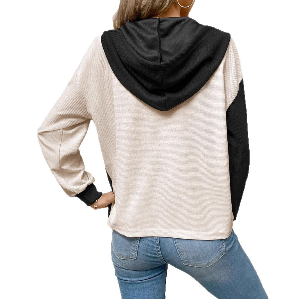 Damen nan Waffelstrick-Hoodie mit Henley-Knöpfen, Brusttasche und Kapuze Echo Archiv