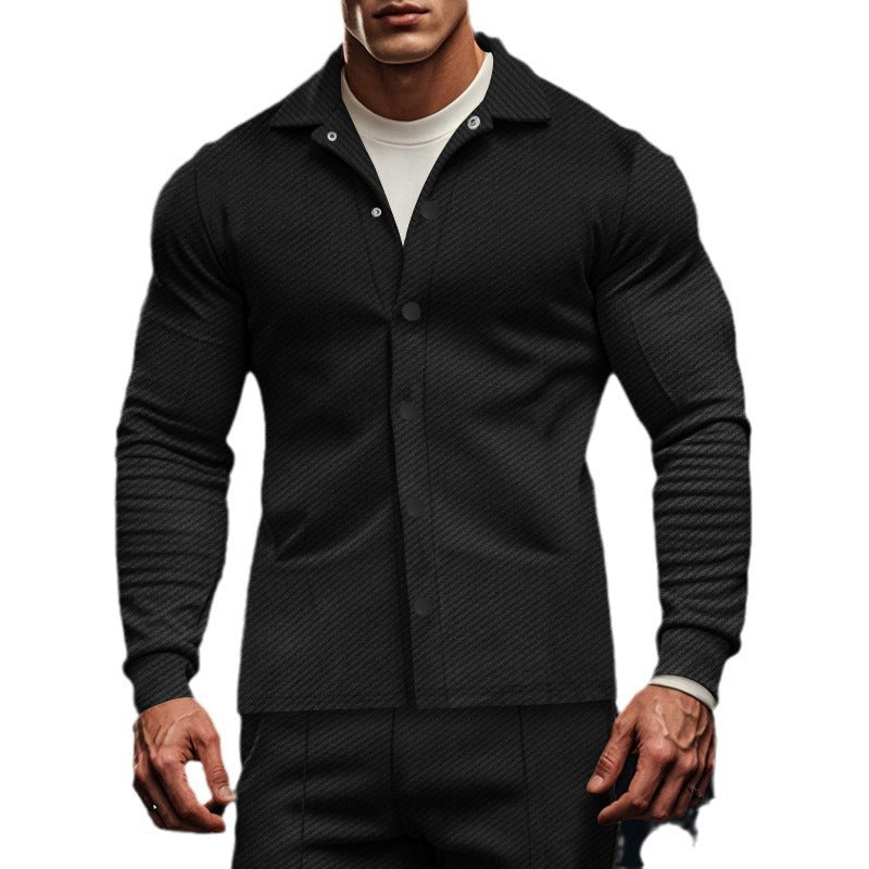 Herren langärmliges Fitness-Hemd mit strukturiertem Design und praktischer Brusttasche Echoarchiv