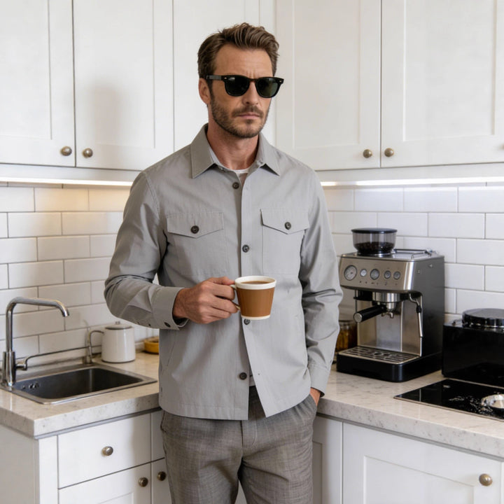 Herren Overshirt-Hemdjacke mit Pattentaschen und klassischem Hemdkragen Echoarchiv