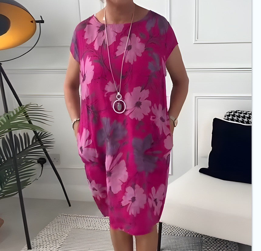 Damen nan luftiges Tunika-Midikleid aus Leinenmix mit Aquarellblütenprint und Seitentaschen Echo Archiv