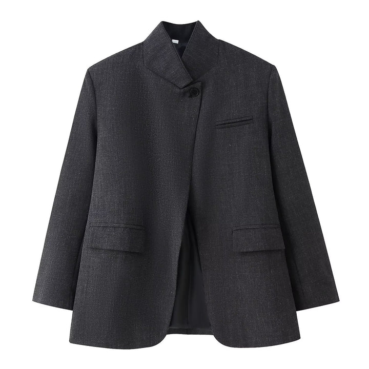 Damen Oversized-Blazer im Boxy-Schnitt mit asymmetrischem Stehkragen und verdeckter Knopfleiste Echoarchiv