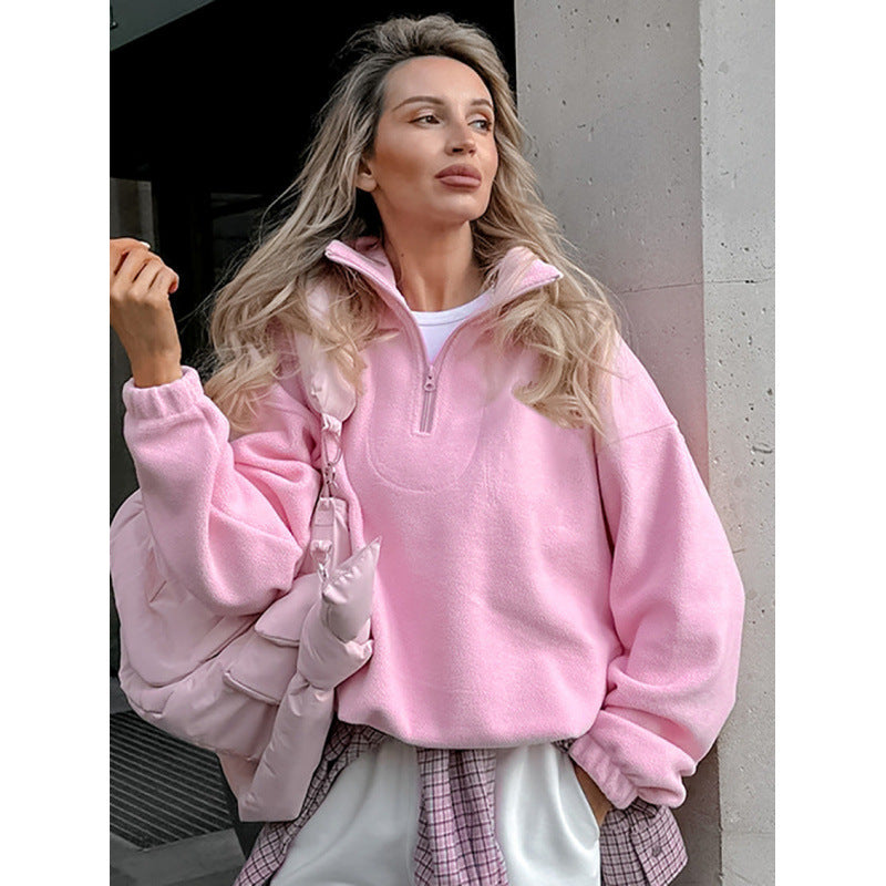 Damen Oversized Fleecepullover mit halbem Reißverschluss und Stehkragen Echo Archiv