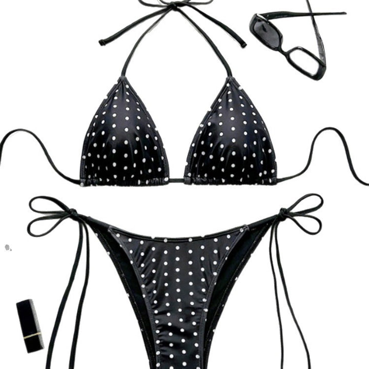 Damen Triangel-Bikini mit verspielten Bindebändern und elegantem Punktmuster Echo Archiv