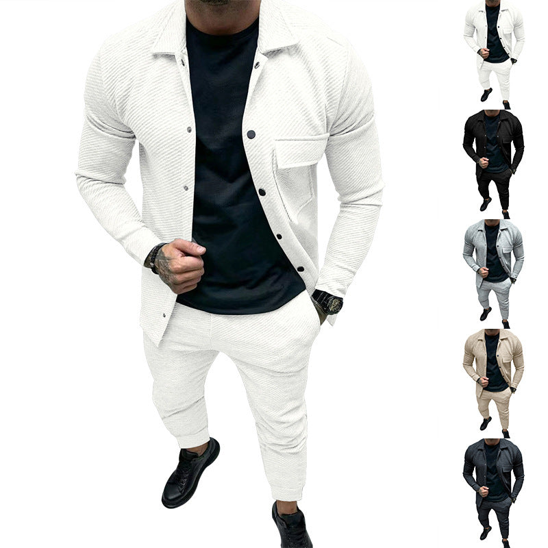 Herren Strukturiertes Jersey-Freizeitset mit Overshirt und Tapered Jogginghose Echoarchiv