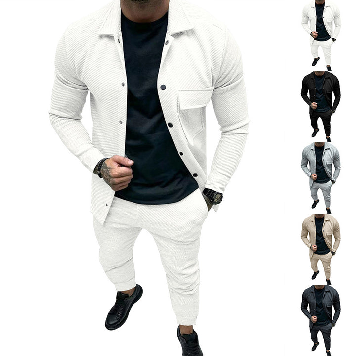 Herren Strukturiertes Jersey-Freizeitset mit Overshirt und Tapered Jogginghose Echoarchiv