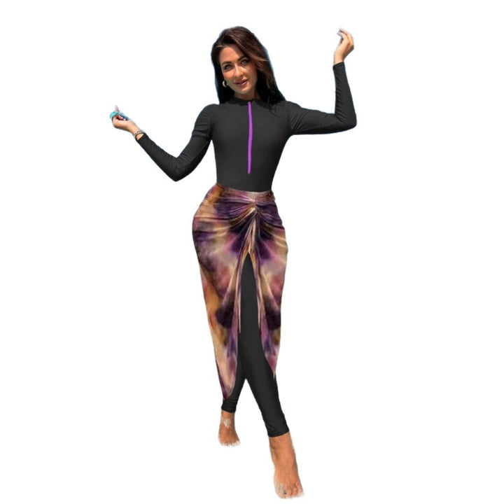 Damen Modischer UV-Schutz-Schwimmanzug mit langem Arm und asymmetrischem Rock Echo Archiv
