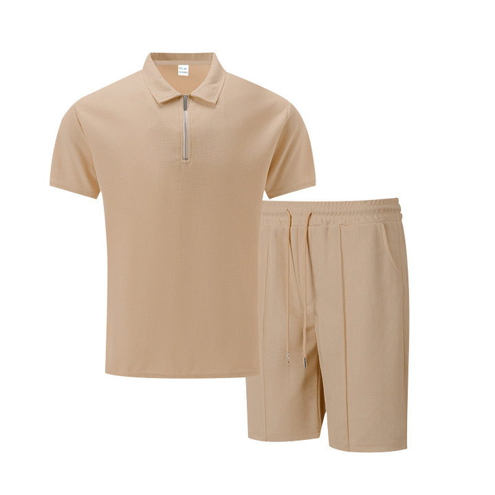 Herren sportliches Kurzarm-Poloshirt und Shorts-Set mit Reißverschluss Echoarchiv
