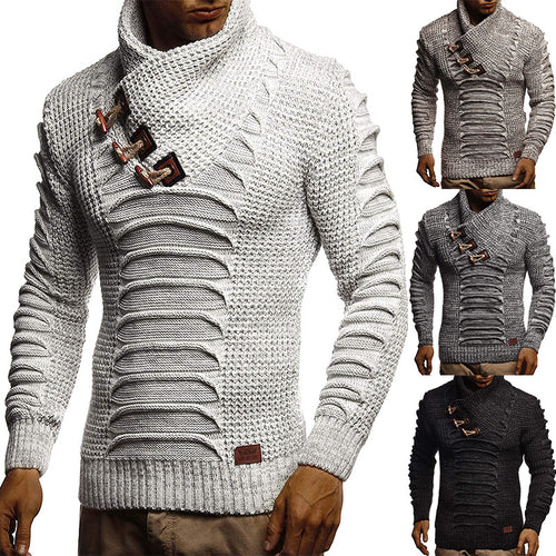 Herren Grobstrickpullover mit innovativem Schalkragen und rustikalem Design Echoarchiv