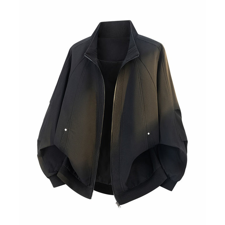 Damen Oversize Harrington-Bomberjacke mit Ballonärmeln, verdecktem Reißverschluss & gerippten Abschlüssen Echoarchiv