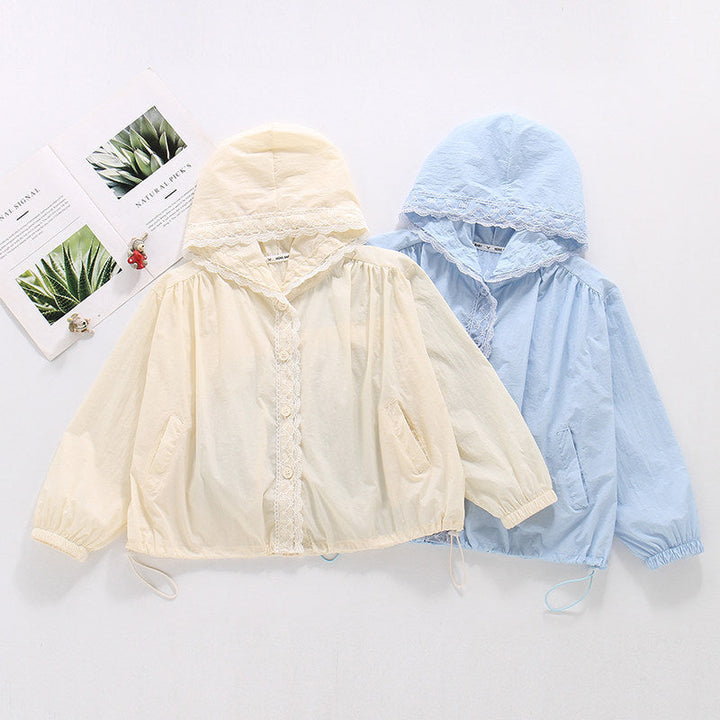 Damen nan leichte Kapuzenjacke mit Spitzendetail, elastischem Saum und Eingrifftaschen Echo Archiv