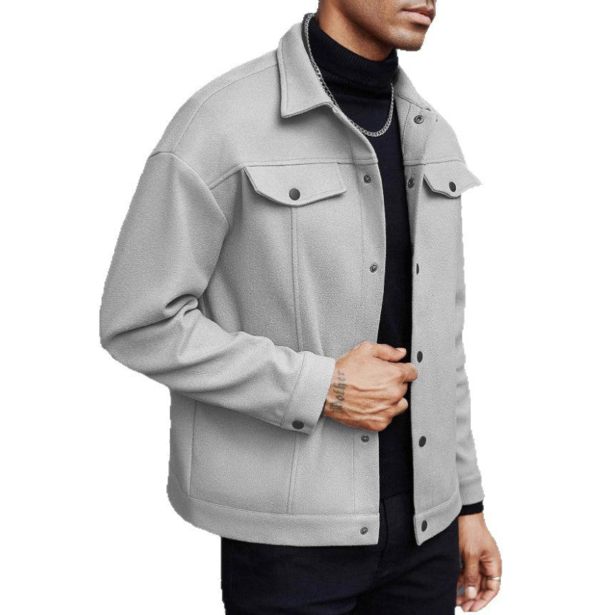 Herren nan Wolloptik-Overshirt Jacke im Shacket-Stil mit Brustklappen und Druckknopfleiste Echo Archiv