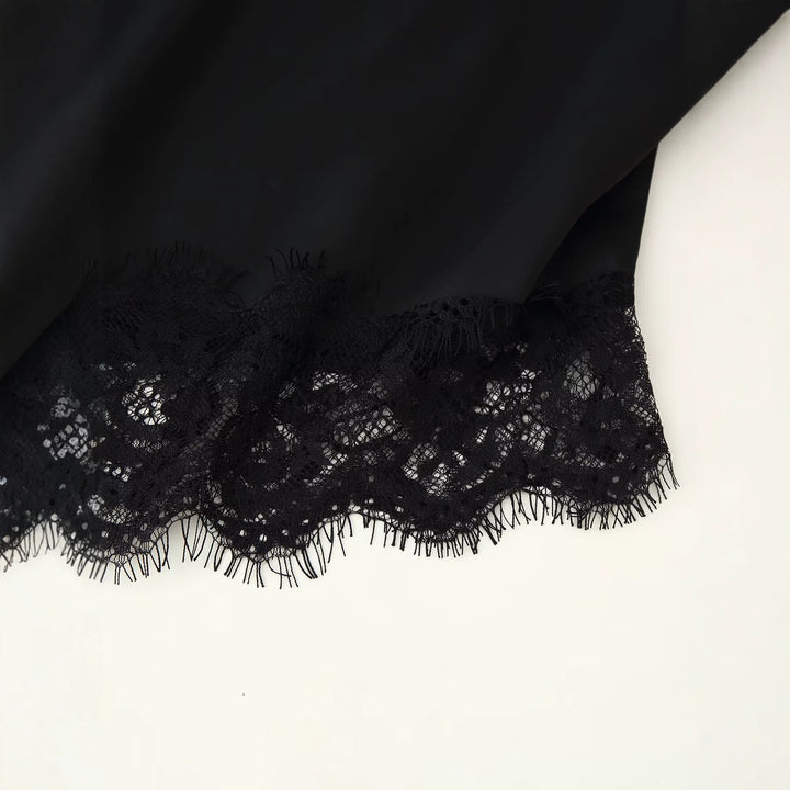 Damen Asymmetrische Tunika mit Spitzensaum und Langarm Echoarchiv