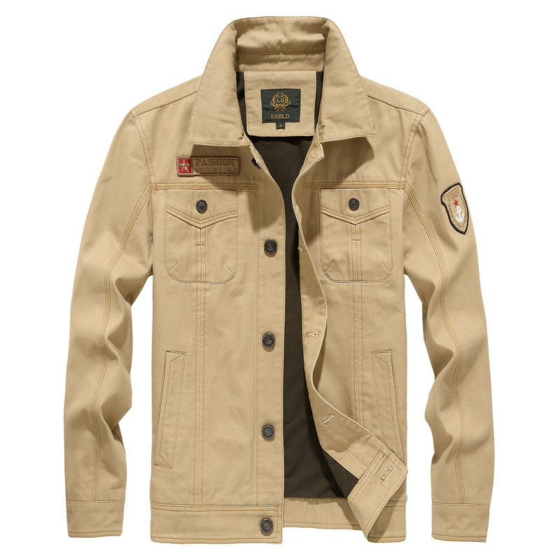 Herren Canvas-Utility-Jacke mit Brustpattentaschen und Badge-Applikationen – Taviero